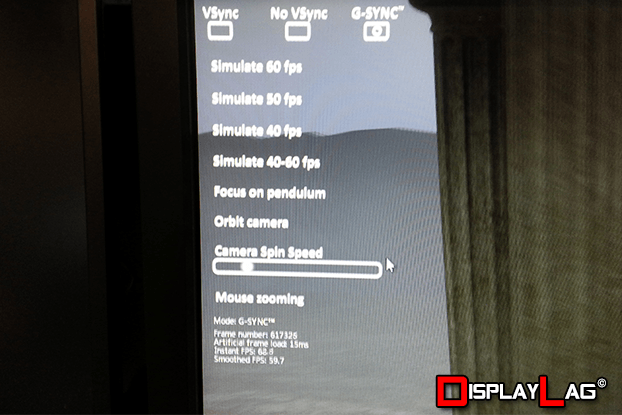 The menu system for Nvidia's G-Sync Pendulum demo. 